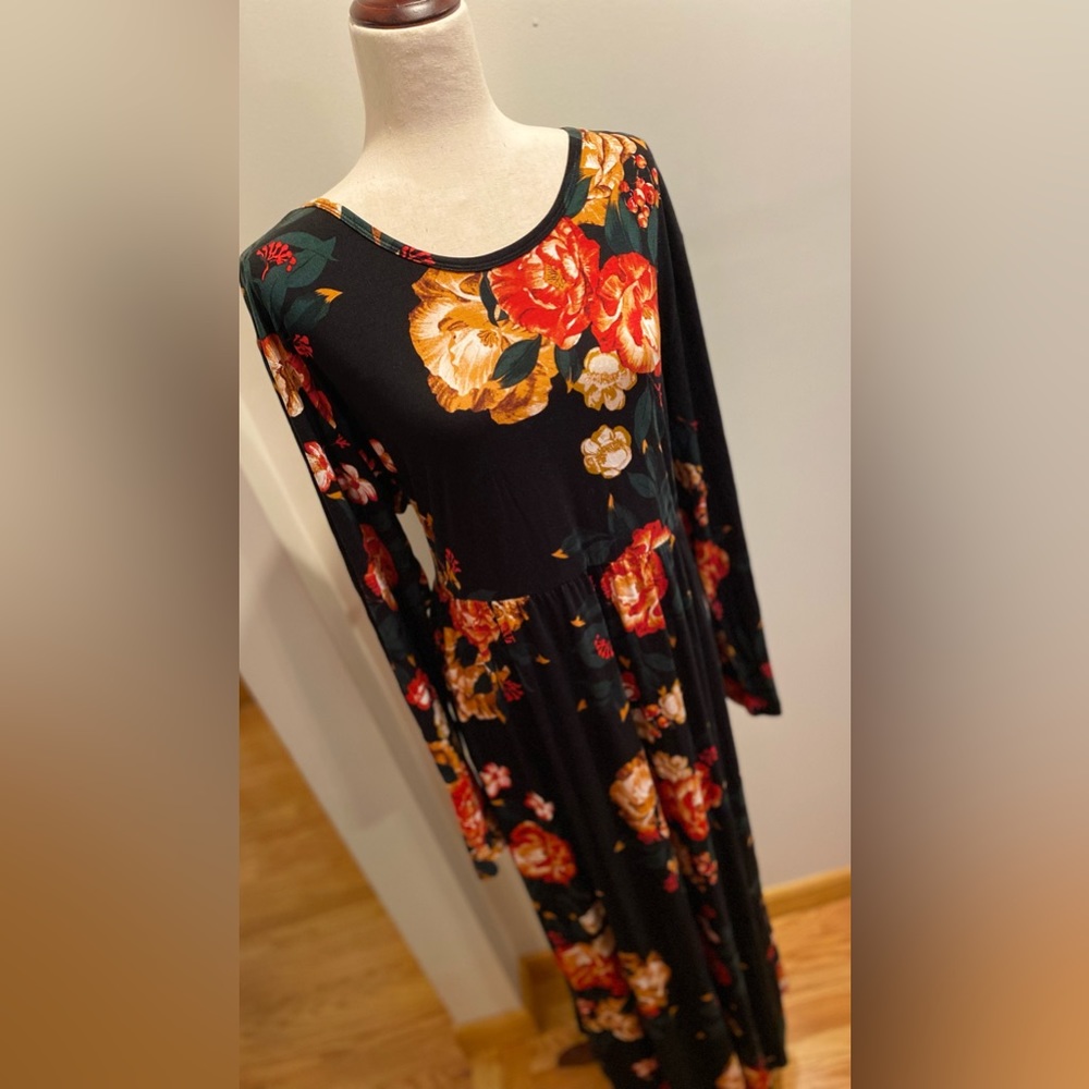 LONGYUAN, Sz 4XL, Dark Green, Floral Long Sleeve Maxi Dress - NWT - Picture 5 of 12